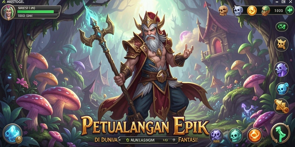 Tangkapan layar utama ARIESTOGEL menampilkan aksi petualangan yang mendebarkan.