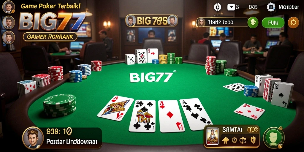 Tampilan gameplay Poker yang seru dan mendebarkan di BIG77.