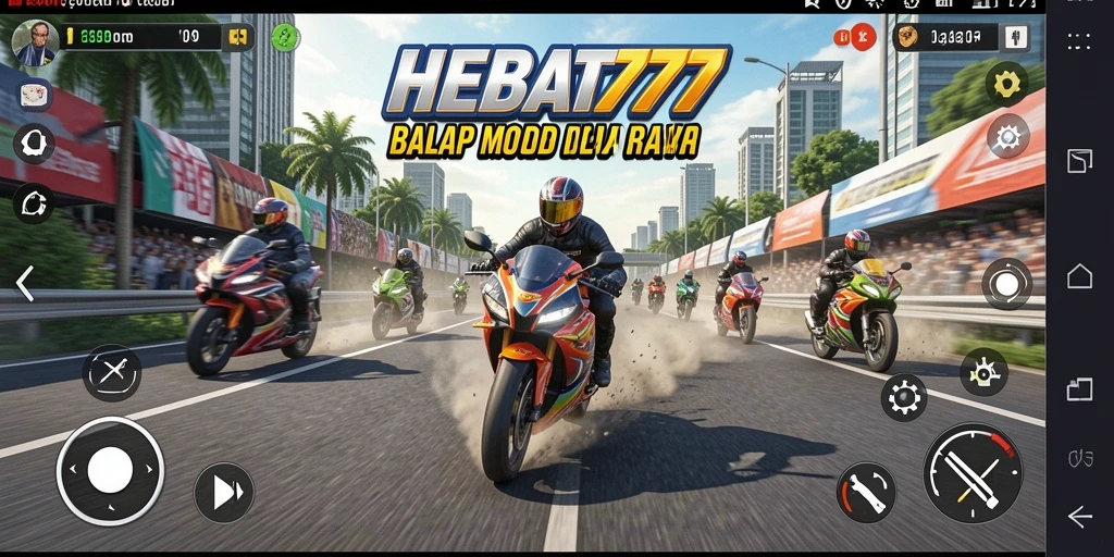 Tampilan gameplay HEBAT777 yang penuh aksi dengan lintasan balap menarik.