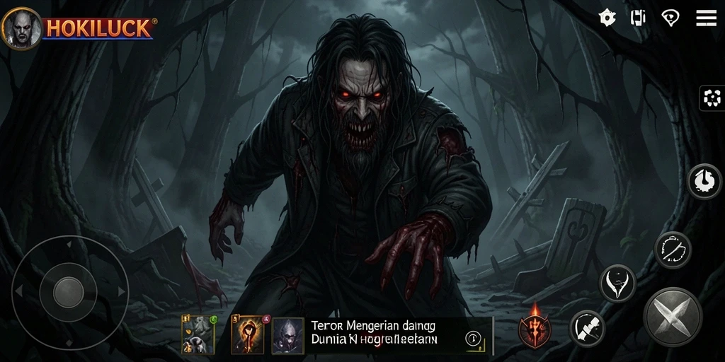 Tangkapan layar HOKILUCK menampilkan suasana horor yang mencekam dan gameplay yang menantang.