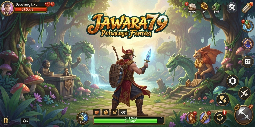 Screenshot gameplay JAWARA79 dengan karakter yang sedang bertarung di dunia fantasi.