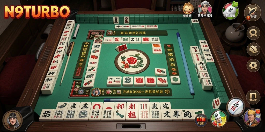 Screenshot N9TURBO menampilkan gameplay Mahjong yang dinamis dan seru.