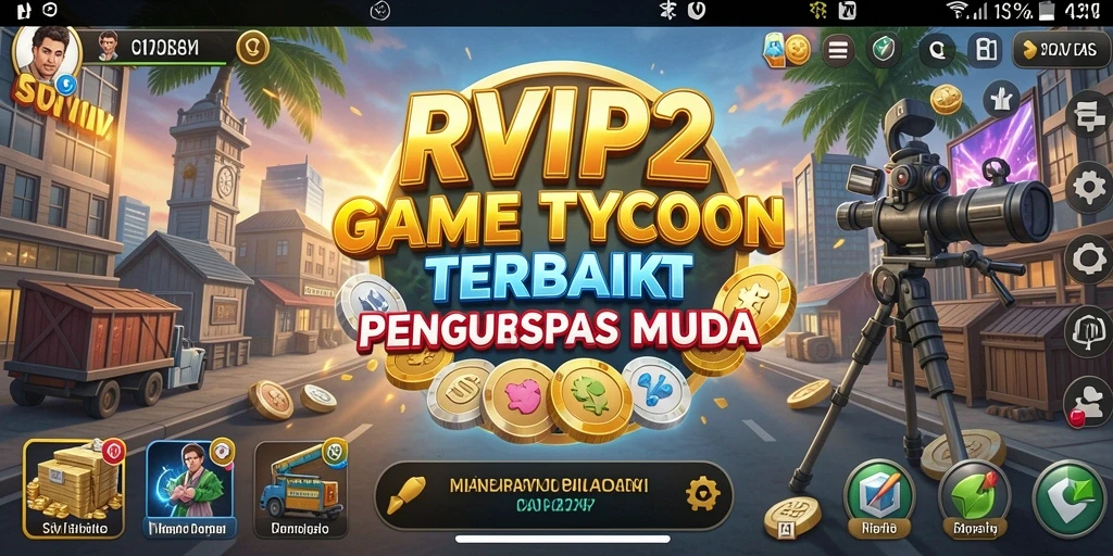 Screenshot permainan RVIP2 menunjukkan pengelolaan bisnis yang dinamis.