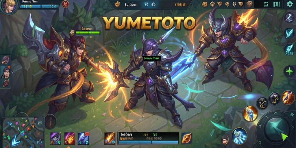 Tangkapan layar gameplay YUMETOTO yang menampilkan aksi seru di arena pertempuran.